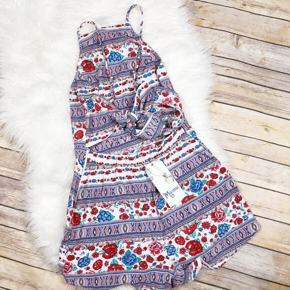 Show me Your Mumu Afton Tie-Back Romper in Bright Floral Stretch NEW - Picture 2 of 5